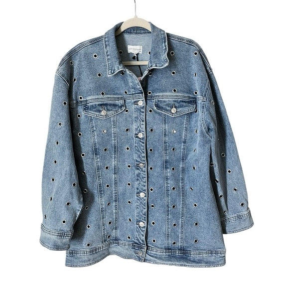 Avec Les Filles Size XL Eyelet Grommet Blue Denim Oversized Statement Jacket - Picture 9 of 10